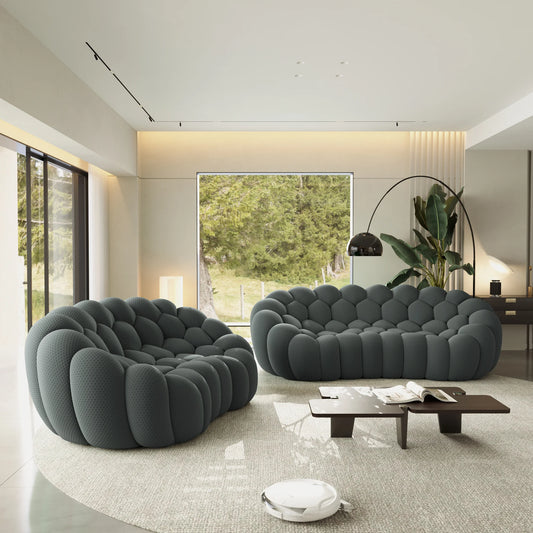 Sofás Essential Arc Boneless | Seccionales de 2 piezas en forma de L, 5 plazas, de tejido de punto 3D, color gris