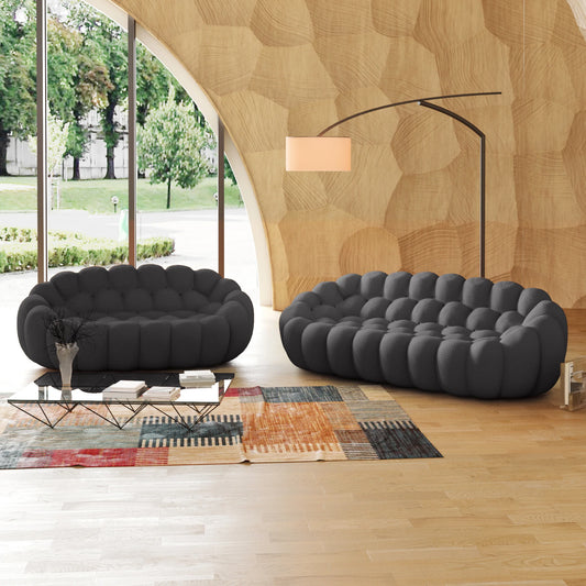 Essential Armless Floor Sofas | 2-Piece 3D Knitted Fabric Grey L-Shaped Sectionals 5-Seater