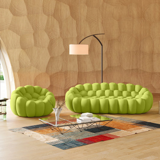 Essential Armless Floor Sofas | 2-Piece 3D Knitted Fabric Lime Green L-Shaped Sectionals 4-Seater