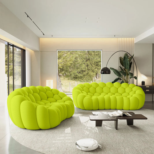 Sofás Essential Arc Boneless | Seccionales en forma de L de 2 piezas, 5 plazas, de tejido de punto 3D, color verde lima