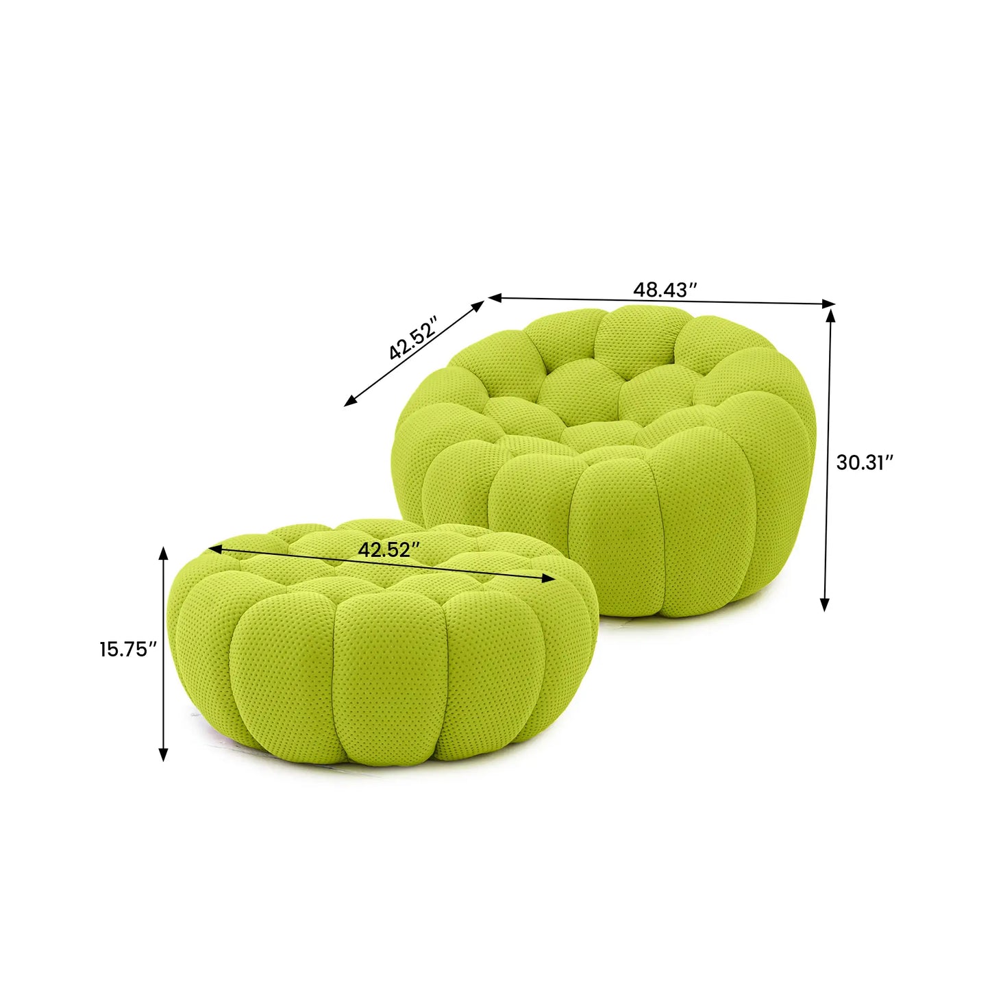 Essential Armless Floor Sofas | 2-Piece 3D Knitted Fabric Lime Green Sofa Sets 1-Seater With 1 Ottoman