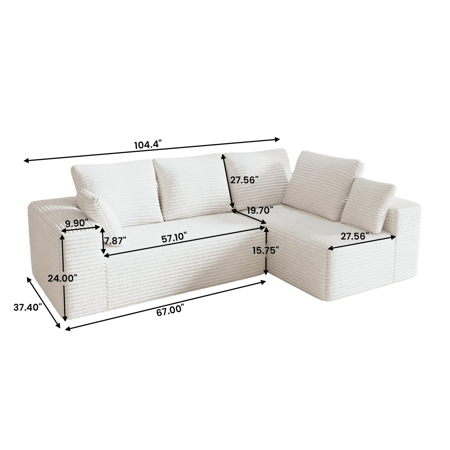 Sofás seccionales Matrix Nook | Sofás seccionales de 2 piezas en forma de L de pana beige de 2 plazas
