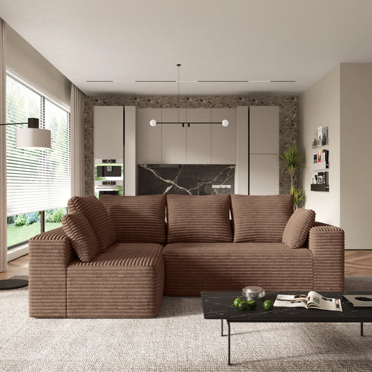 Sofás seccionales Matrix Nook | Sofás seccionales en forma de L de 2 piezas en pana marrón de 2 plazas