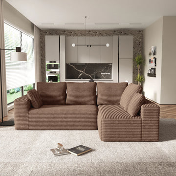 Matrix 4-Seater brown Modular L-Shaped Sectionals | 2-Piece, Corduroy Fabric, Apartment Friendly