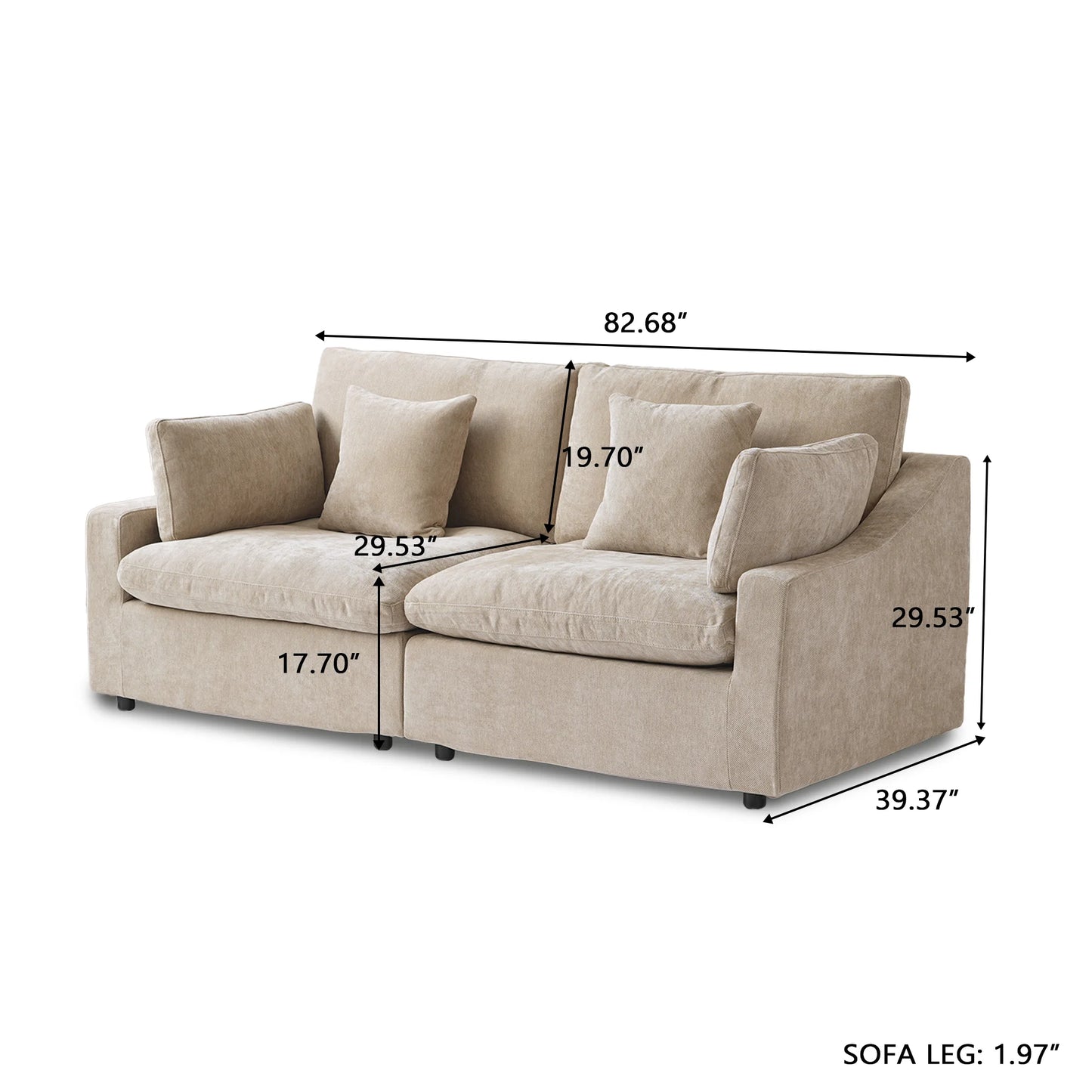 Sofás seccionales Deluxe Slope Cloud | Loveseats de lino color caqui de 2 piezas
