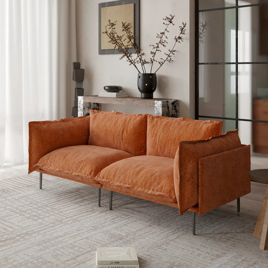 Deluxe Urban Cloud Sectional Sofas | 2-Piece Velvet Orange Loveseats 2-Seater