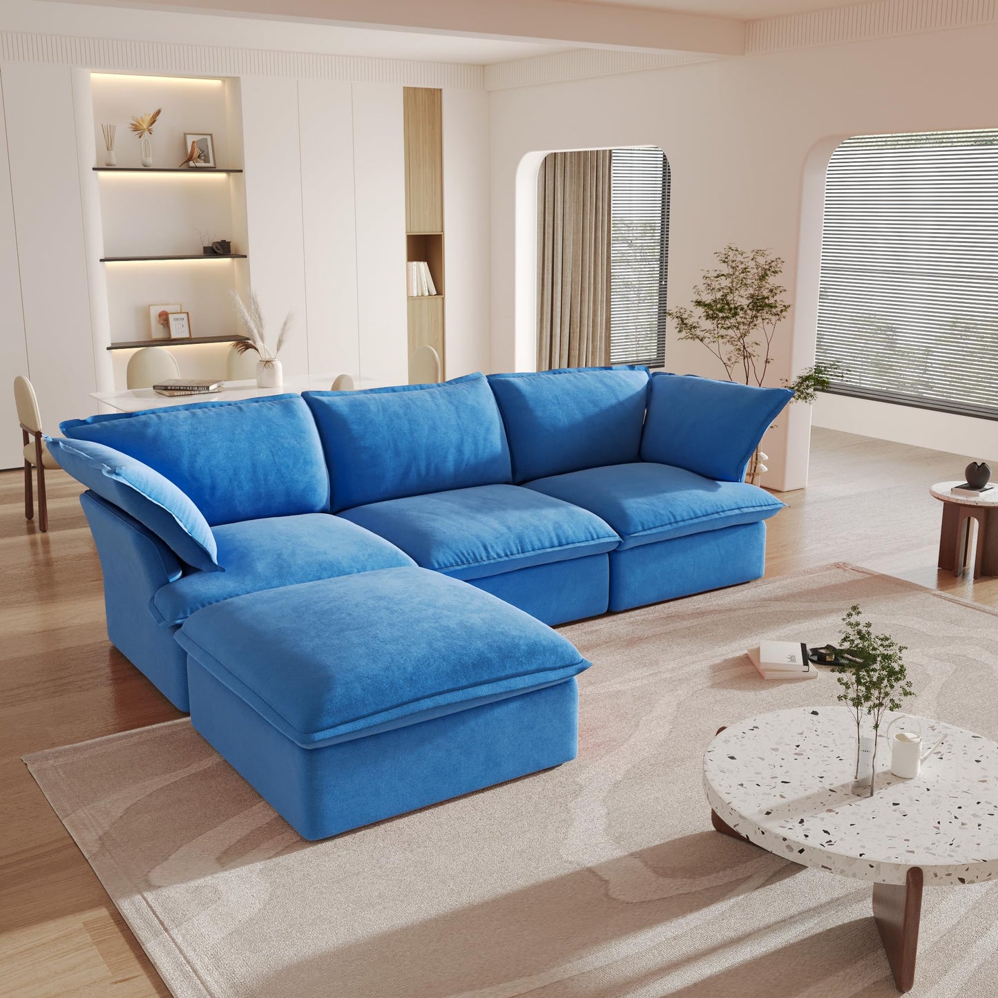 Sectional Couches for Living Room,82.66" Cloud Modular Sectional Sofa, Velvet Deep Couch,Cushion Covers Removable & Replaceable,LoveSofa,Blue