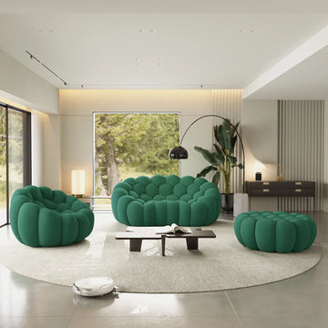 Essential 3-Seater green 3D-Knitted Fabric Sofa Sets | 3-Piece (includes 1 Ottoman), 3D-Knitted Fabric, Large Space