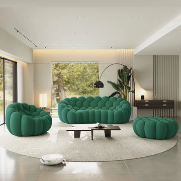 Essential 4-Seater green 3D-Knitted Fabric Sofa Sets | 3-Piece (includes 1 Ottoman), 3D-Knitted Fabric, Compact Design