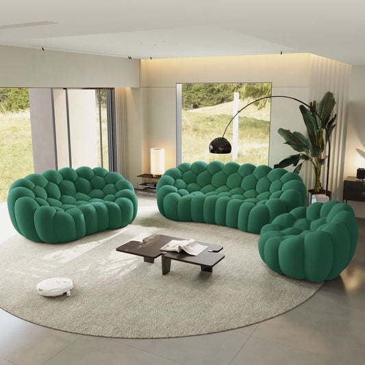 Sofás Essential Arc Boneless | Conjunto de sofás de 3 piezas de tejido de punto 3D verde de 6 plazas