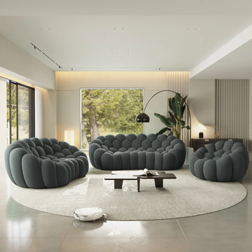 Essential 6-Seater grey 3D-Knitted Fabric Sofa Sets | 3-Piece, 3D-Knitted Fabric, Large Space