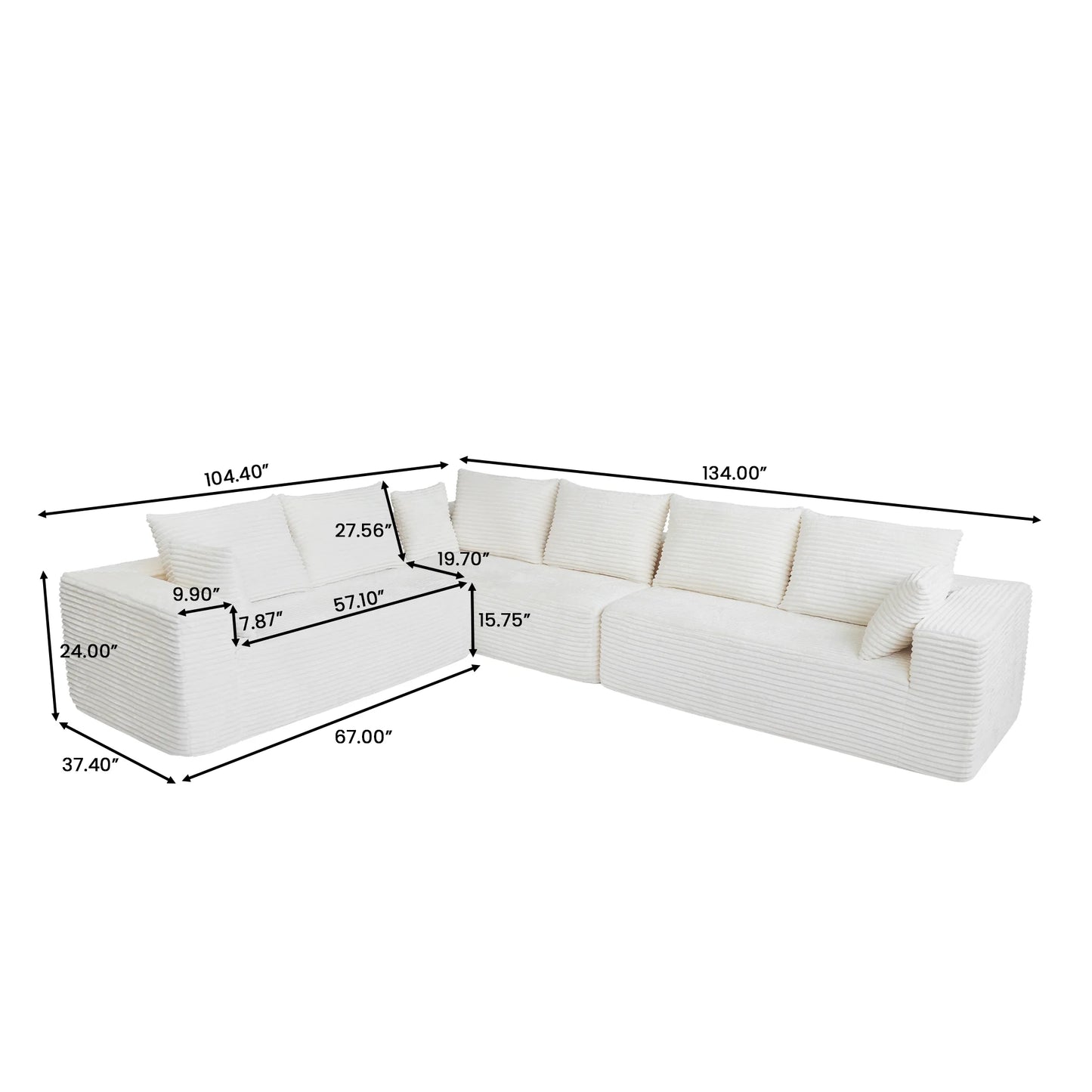 Sofás seccionales Matrix Nook | Sofás seccionales de 3 piezas en forma de L de pana beige de 3 plazas