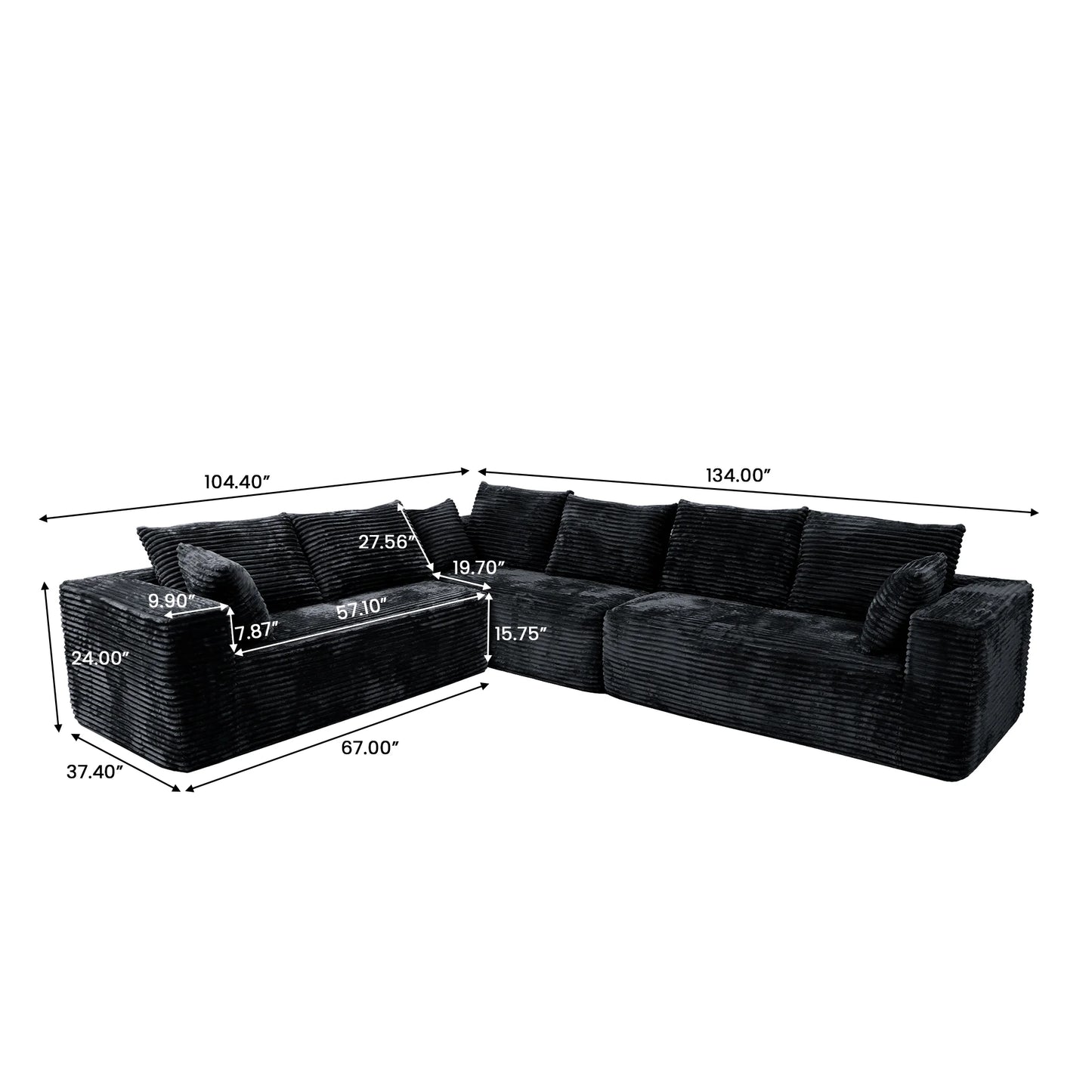 Sofás seccionales Matrix Nook | Sofás seccionales de 3 piezas en forma de L de pana negra de 3 plazas