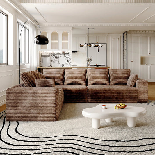 Sofás seccionales Matrix Nook | Sofás seccionales en forma de L de 3 piezas en pana marrón de 3 plazas