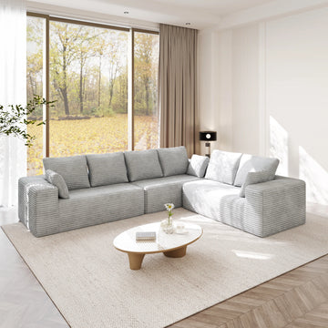Matrix 6-Seater light-grey Modular L-Shaped Sectionals | 3-Piece, Corduroy Fabric, Small Space