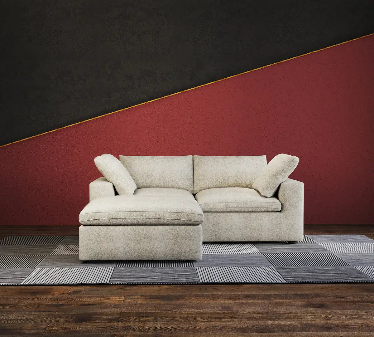 Deluxe Premium Cloud Sectional Sofas | 3-Piece Cotton and Linen Khaki Chaise Sectionals 80