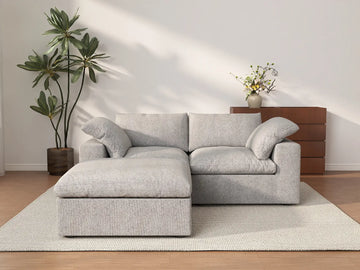 Deluxe Cloud 2-Seater Light-Grey Storage Chaise Sectional | 3-Piece (includes 1 Ottoman), Cotton and Linen Fabric, Washable Covers