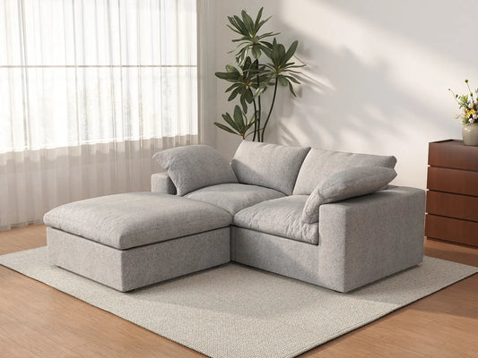 3 Piece Cotton and Linen Light Grey Chaise Sectionals 80 Flexible Armrest Pillows 2 Seater_3