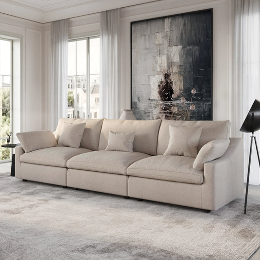 Deluxe Slope Cloud Sectional Sofas | 3-Piece Linen Khaki Couch Sectionals 3-Seater