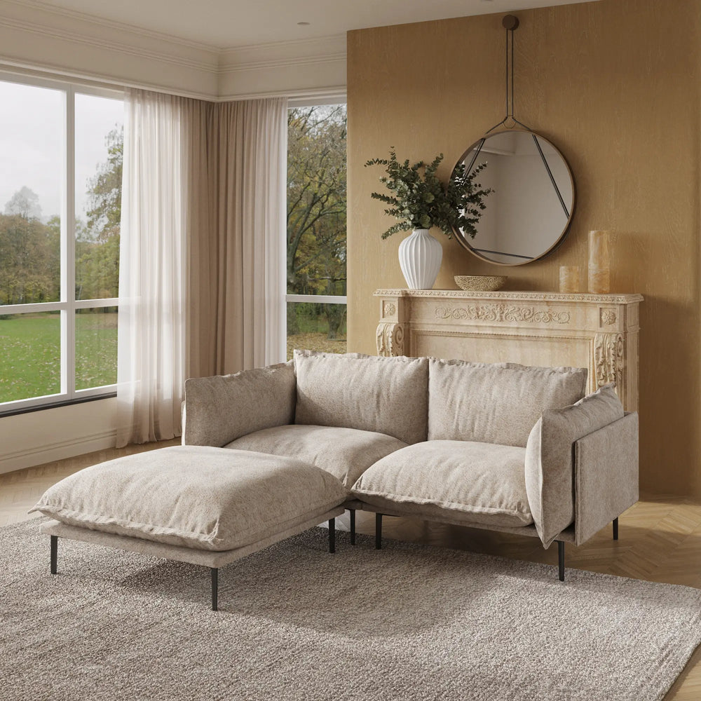 Deluxe Urban Cloud Sectional Sofas | 3-Piece Velvet Brown Chaise Sectionals 2-Seater With 1 Ottoman