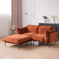 Deluxe Urban Cloud Sectional Sofas | 3-Piece Velvet Orange Chaise Sectionals 2-Seater With 1 Ottoman