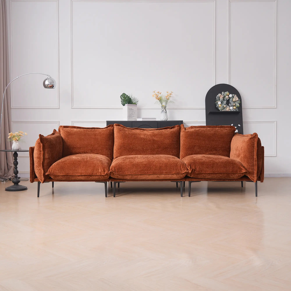 Deluxe Urban Cloud Sectional Sofas | 3-Piece Velvet Orange Couch Sectionals 3-Seater