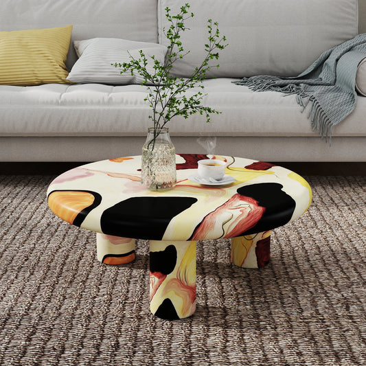 Aura Wood Coffee Table | 31" Multicolored Round With 3 Legs