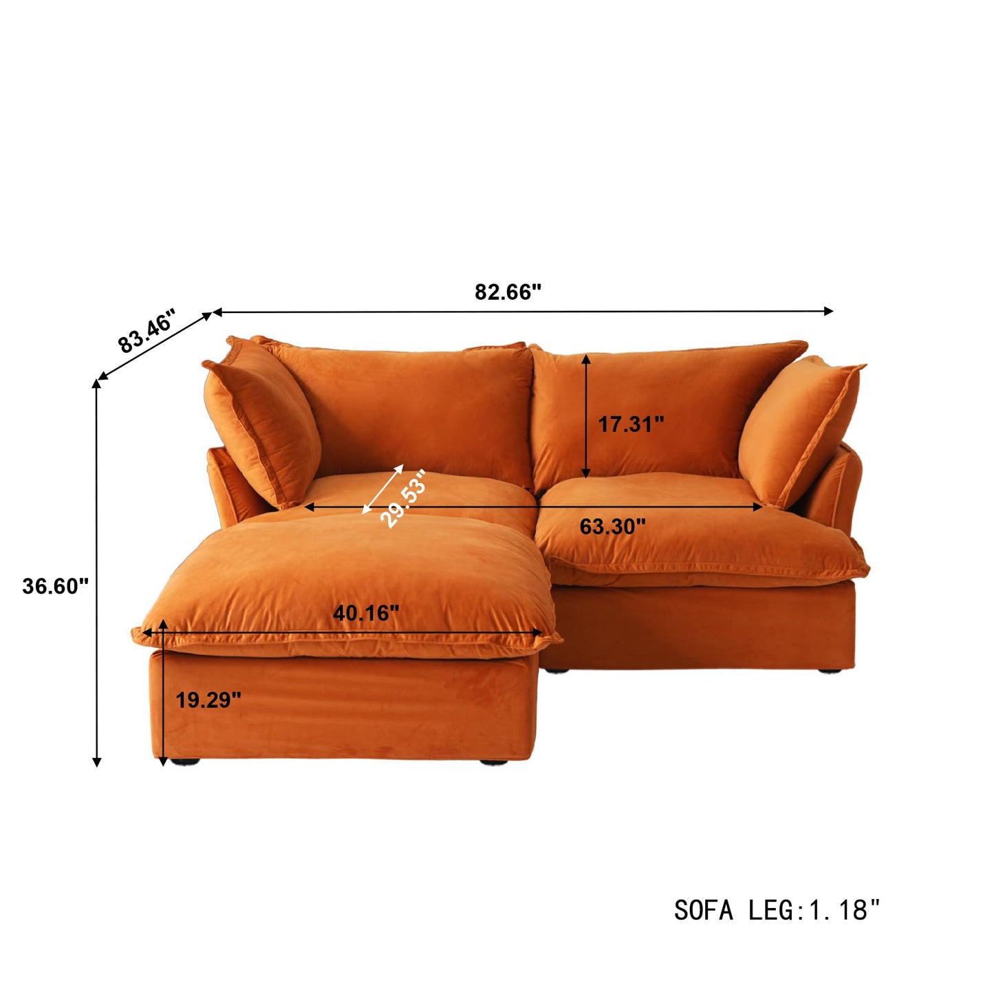 Sectional Couches for Living Room,82.66" Cloud Modular Sectional Sofa, Velvet Deep Couch,Cushion Covers Removable & Replaceable,LoveSofa,Blue