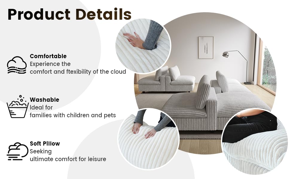 Cloud Couch Modular Sectional Sofa,157" Oversized U Shaped Couch with Ottoman,6 Seater Convertible Sofa,Comfy Plush Couches for Living Room,Covers Washable&Replaceable (White)