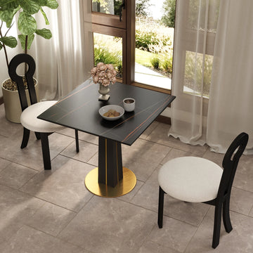 Mesa de bistró Nero de piedra sinterizada | Cuadrada negra de 86 cm con base de madera