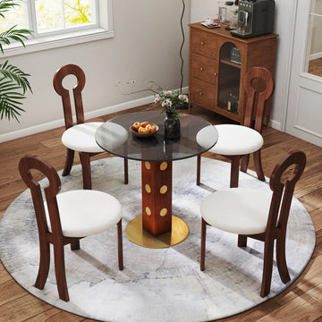Mesa de bistró Oro Glass | Redonda gris de 86 cm con base de madera