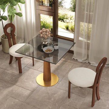 Mesa de bistró Oro Glass | Cuadrada gris de 86 cm con base de madera