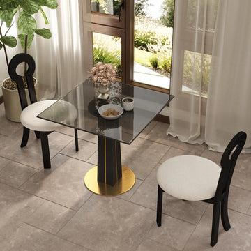Mesa de bistró Oro Glass | Cuadrada gris de 86 cm con base de madera