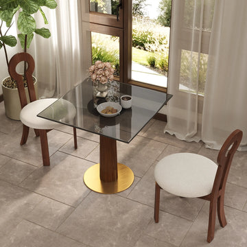 Mesa de bistró Oro Glass | Cuadrada gris de 86 cm con base de madera