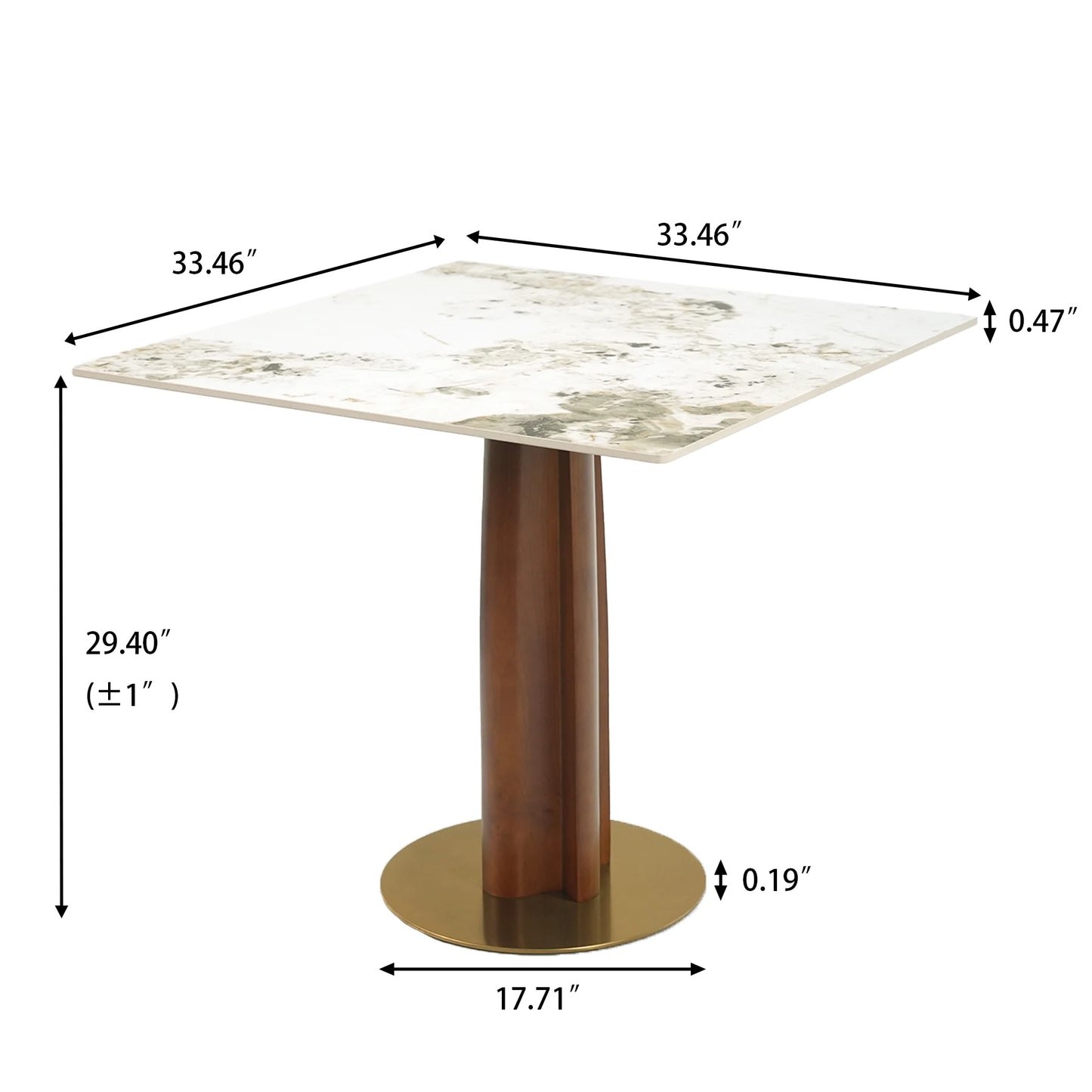Nero Sintered Stone Bistro Table | 34" Pandora Square With Wood Base