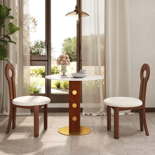 Nero Sintered Stone Bistro Table | 34" White Round With Wood Base