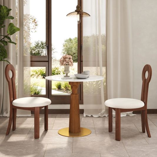 Nero Sintered Stone Bistro Table | 34" White Round With Wood Base