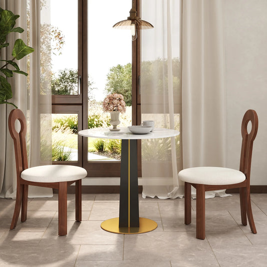 Nero Sintered Stone Bistro Table | 34" White Round With Wood Base