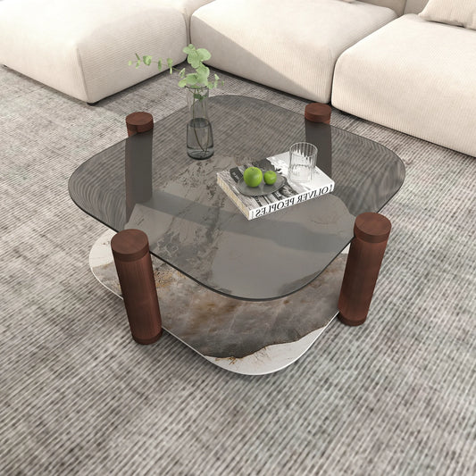 Zenith Glass Coffee Table | 36" Copper Square With Storage Shelf