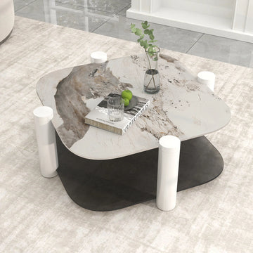 Zenith Glass Coffee Table | 36" Ivory Square With Storage Shelf