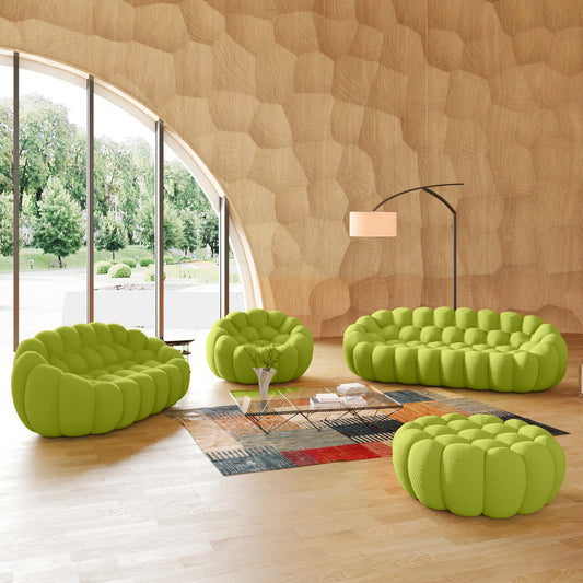 Essential Armless Floor Sofas | 4-Piece 3D Knitted Fabric Lime Green Sofa Sets 6-Seater With 1 Ottoman