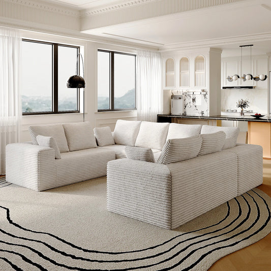 Sofás seccionales Matrix Nook | Sofás seccionales en forma de U de 4 piezas en pana beige de 4 plazas