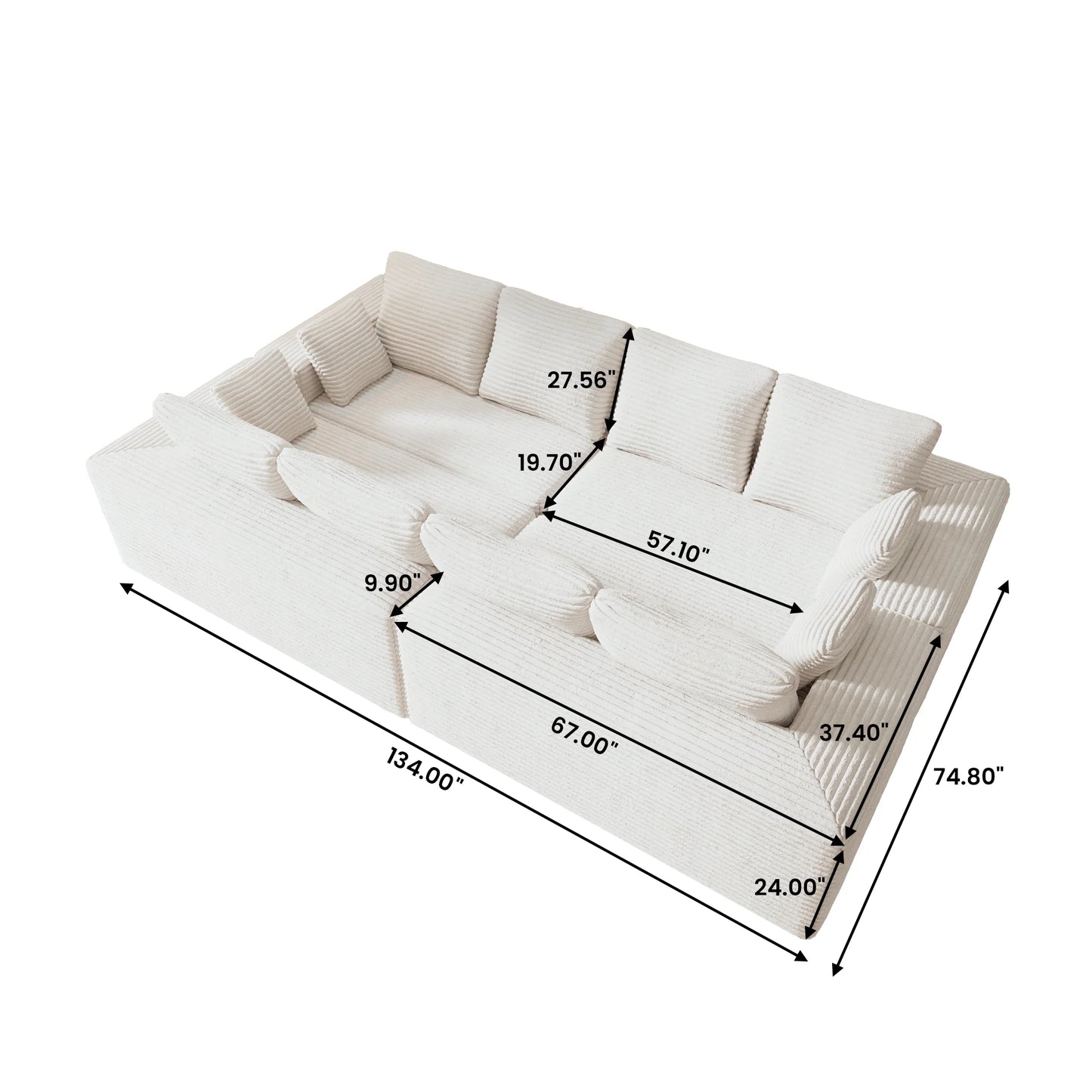 Sofás seccionales Matrix Nook | Sofás seccionales en forma de U de 4 piezas en pana beige de 4 plazas