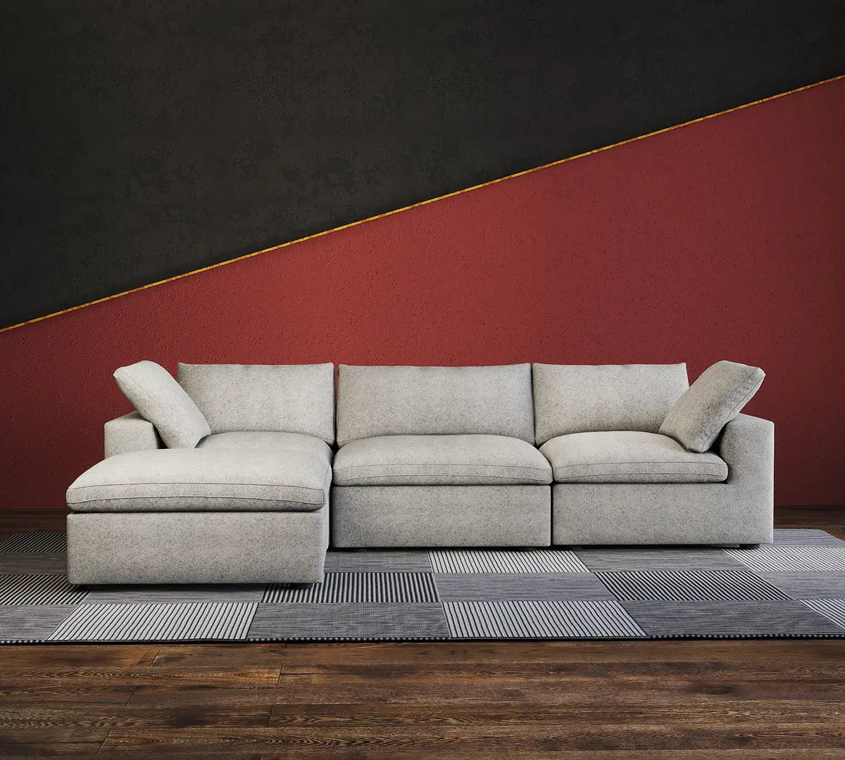 Deluxe Premium Cloud Sectional Sofas | 4-Piece Cotton and Linen Light Grey L-Shaped Sectionals 120