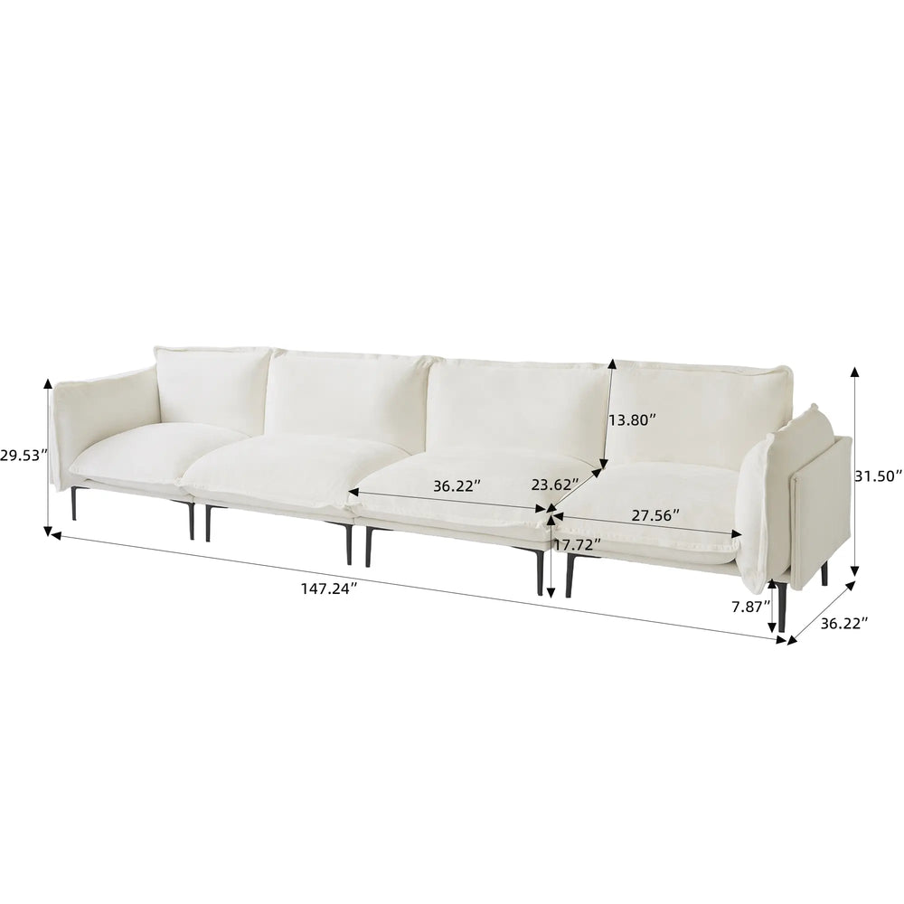 Deluxe Urban Cloud Sectional Sofas | 4-Piece Velvet Beige Couch Sectionals 4-Seater