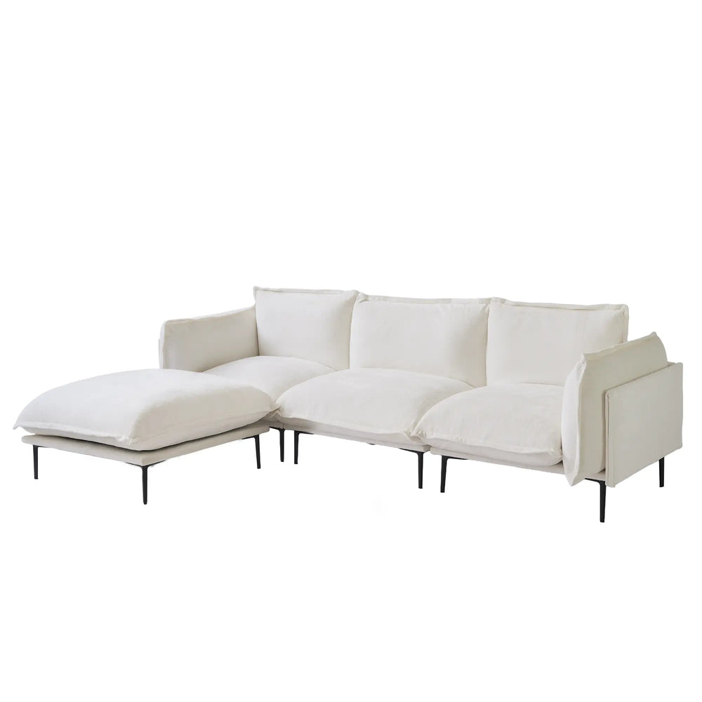 Deluxe Urban Cloud Sectional Sofas | 4-Piece Velvet Beige L-Shaped Sectionals 3-Seater With 1 Ottoman