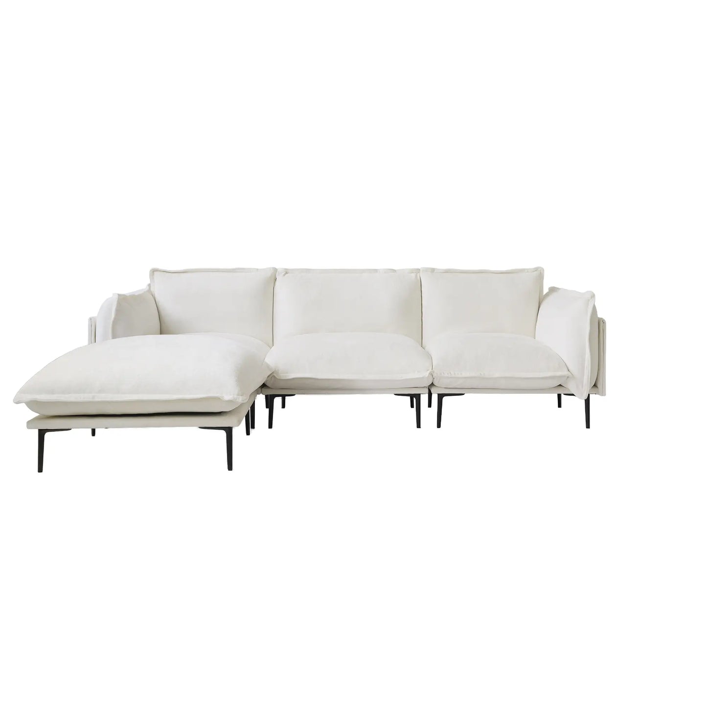 Deluxe Urban Cloud Sectional Sofas | 4-Piece Velvet Beige L-Shaped Sectionals 3-Seater With 1 Ottoman