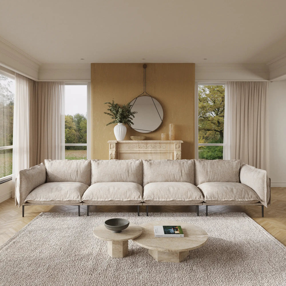 Deluxe Urban Cloud Sectional Sofas | 4-Piece Velvet Brown Couch Sectionals 4-Seater