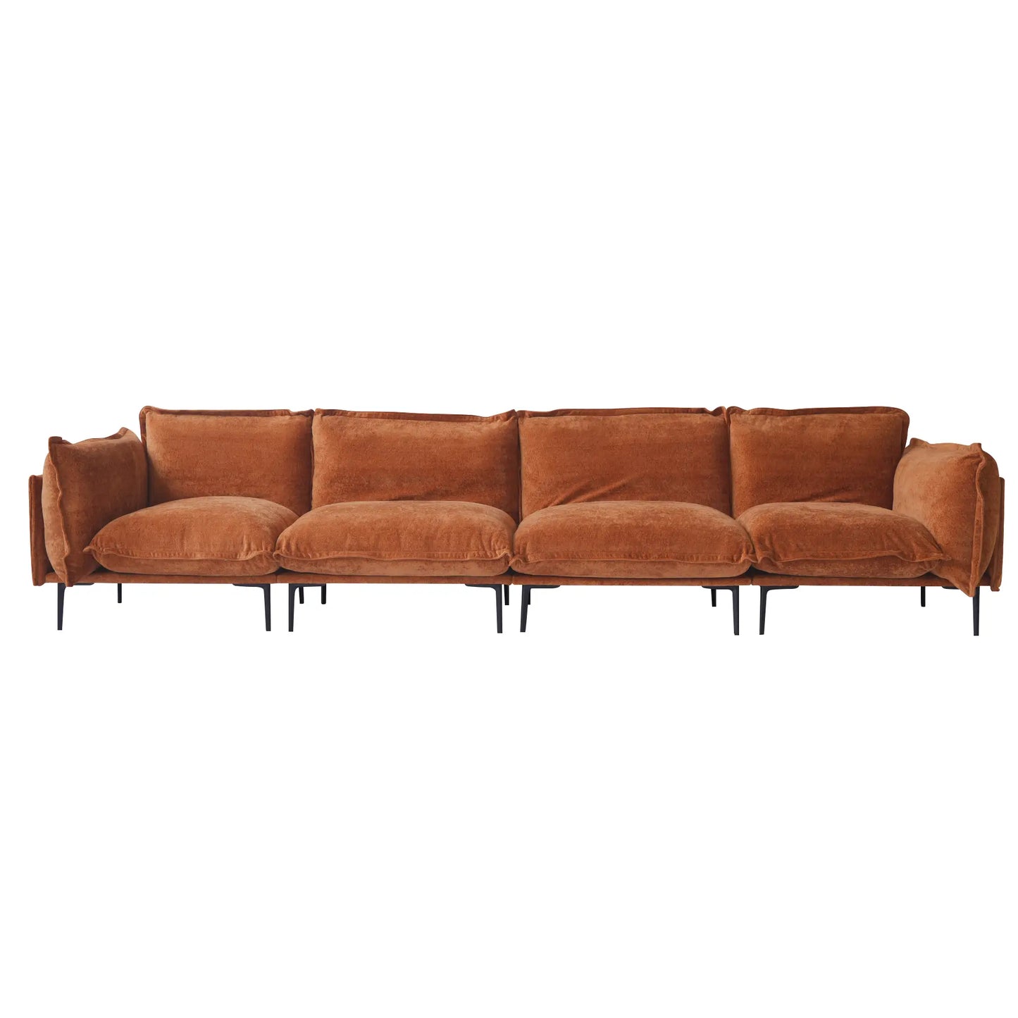 Deluxe Urban Cloud Sectional Sofas | 4-Piece Velvet Orange Couch Sectionals 4-Seater