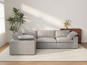 Deluxe Cloud 4-Seater Light Grey Large Space L-Shaped Sectional | 4-Piece, Cotton And Linen Fabric, Easy To Clean